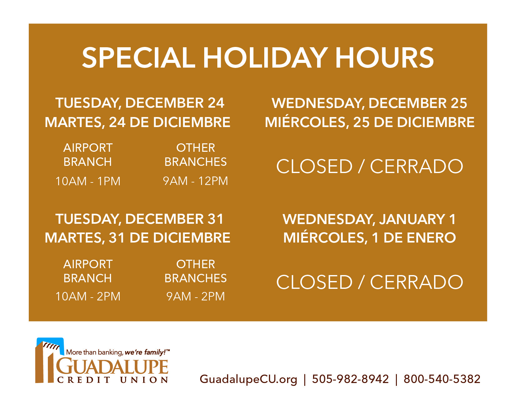 2024 GCU Holiday Hours